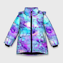 Куртка зимняя для девочки Морское дно узор - тай-дай, цвет: 3D-черный