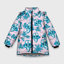 Куртка зимняя для девочки Черепа в панаме, цвет: 3D-светло-серый