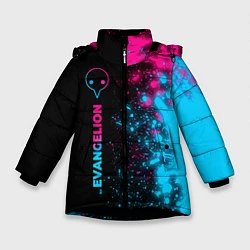 Куртка зимняя для девочки Evangelion - neon gradient: по-вертикали, цвет: 3D-черный