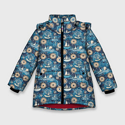 Куртка зимняя для девочки Кораблики и волны, цвет: 3D-красный