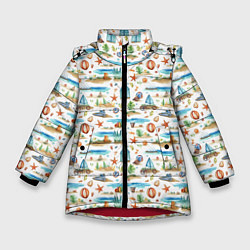 Куртка зимняя для девочки Летний паттерн, цвет: 3D-красный