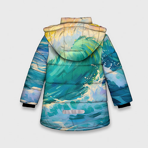 Зимняя куртка для девочки Нарисованные волны моря / 3D-Светло-серый – фото 2
