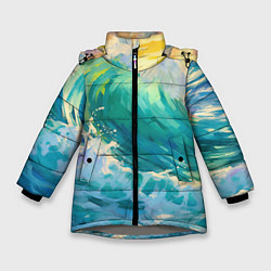 Зимняя куртка для девочки Нарисованные волны моря