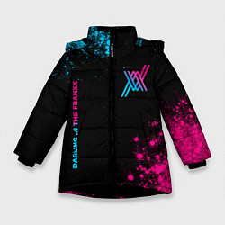 Куртка зимняя для девочки Darling in the FranXX - neon gradient: надпись, си, цвет: 3D-черный