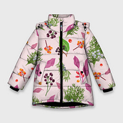 Куртка зимняя для девочки Ягодки и листочки, цвет: 3D-черный