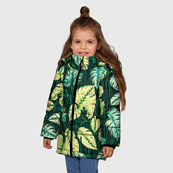 Куртка зимняя для девочки Листья узор тропический, цвет: 3D-светло-серый — фото 2