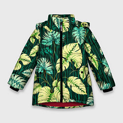 Зимняя куртка для девочки Листья узор тропический