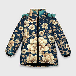Зимняя куртка для девочки Золотые цветы узор