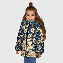 Куртка зимняя для девочки Золотые цветы узор, цвет: 3D-светло-серый — фото 2