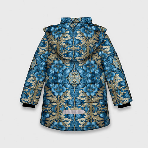 Зимняя куртка для девочки Сине-золотой цветочный узор / 3D-Черный – фото 2