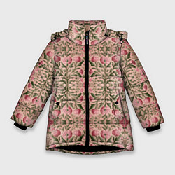 Куртка зимняя для девочки Переплетение из розовых цветов, цвет: 3D-черный