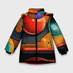 Куртка зимняя для девочки Геометрия фигур, цвет: 3D-черный
