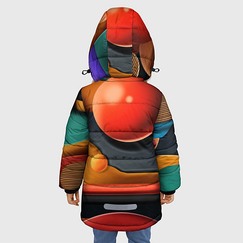 Зимняя куртка для девочки Геометрия фигур / 3D-Красный – фото 4