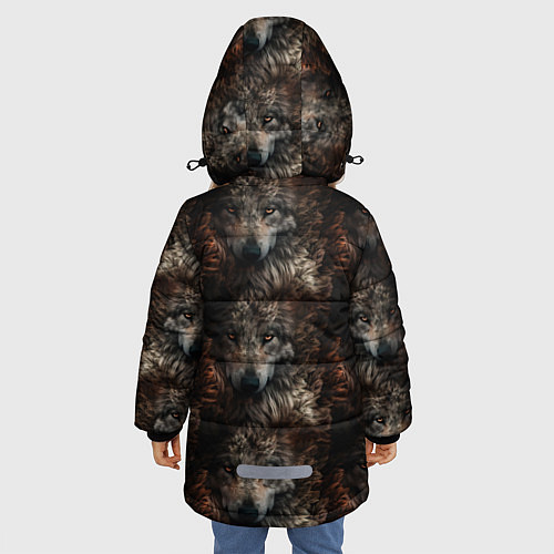 Зимняя куртка для девочки Волки паттерн / 3D-Красный – фото 4
