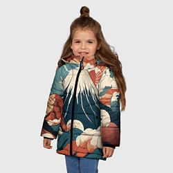 Куртка зимняя для девочки Ретро Фудзияма, цвет: 3D-красный — фото 2