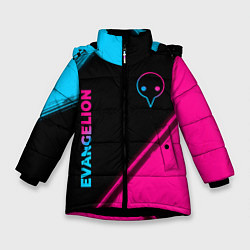 Зимняя куртка для девочки Evangelion - neon gradient: надпись, символ