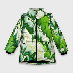 Куртка зимняя для девочки Зеленые штрихи, цвет: 3D-черный
