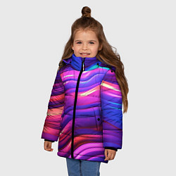 Куртка зимняя для девочки Неоновые волны, цвет: 3D-красный — фото 2