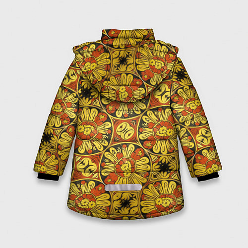 Зимняя куртка для девочки Красно-желтые цветочки / 3D-Черный – фото 2