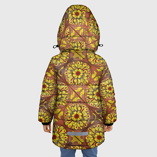 Зимняя куртка для девочки Желто-красные цветочки / 3D-Красный – фото 4