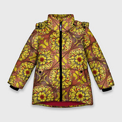 Куртка зимняя для девочки Желто-красные цветочки, цвет: 3D-красный