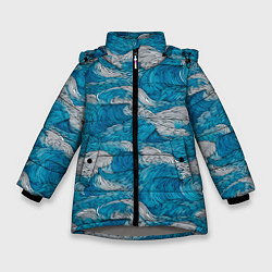 Куртка зимняя для девочки Голубые и белые волны, цвет: 3D-светло-серый