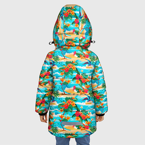Зимняя куртка для девочки Гавайский стиль море и цветы / 3D-Красный – фото 4