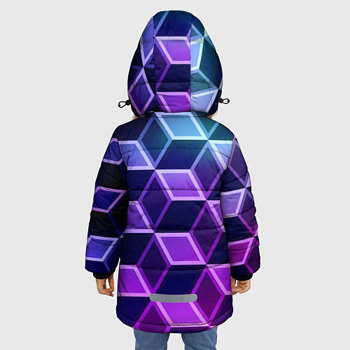 Зимняя куртка для девочки Неоновые кубы иллюзия / 3D-Красный – фото 4