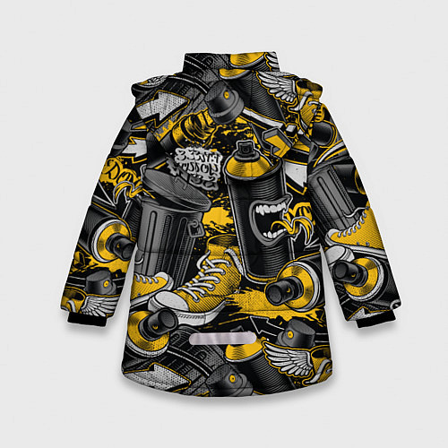 Зимняя куртка для девочки Кеды и граффити урбан стайл / 3D-Черный – фото 2