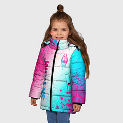 Куртка зимняя для девочки Skyrim neon gradient style: надпись, символ, цвет: 3D-черный — фото 2