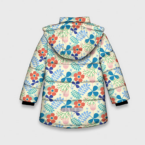 Зимняя куртка для девочки Цветочки листочки / 3D-Черный – фото 2