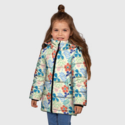 Куртка зимняя для девочки Цветочки листочки, цвет: 3D-светло-серый — фото 2