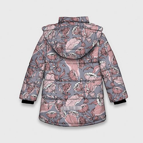 Зимняя куртка для девочки Нежный цветочный принт, листья / 3D-Черный – фото 2