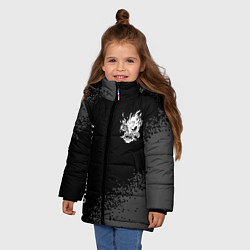 Куртка зимняя для девочки Cyberpunk 2077 glitch на темном фоне: надпись, сим, цвет: 3D-черный — фото 2
