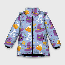 Куртка зимняя для девочки Кошачий хэллоуин, цвет: 3D-черный