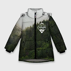 Куртка зимняя для девочки Я из Сибири на фоне леса, цвет: 3D-светло-серый