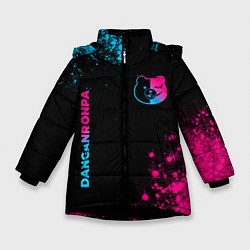 Куртка зимняя для девочки Danganronpa - neon gradient: надпись, символ, цвет: 3D-черный