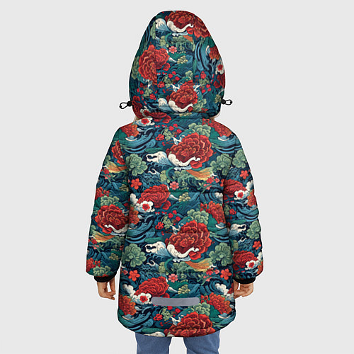 Зимняя куртка для девочки Рисунок Ирезуми Паттерн / 3D-Красный – фото 4