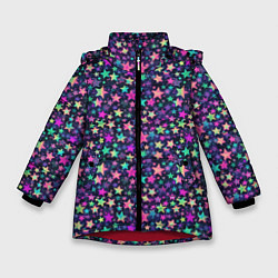 Куртка зимняя для девочки Яркие звезды паттерн, цвет: 3D-красный