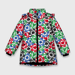 Куртка зимняя для девочки Фишки, Ставки, Покер, цвет: 3D-черный