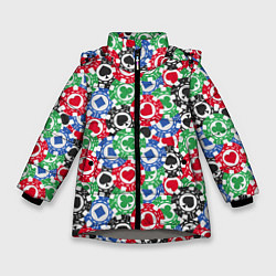 Куртка зимняя для девочки Фишки, Ставки, Покер, цвет: 3D-светло-серый