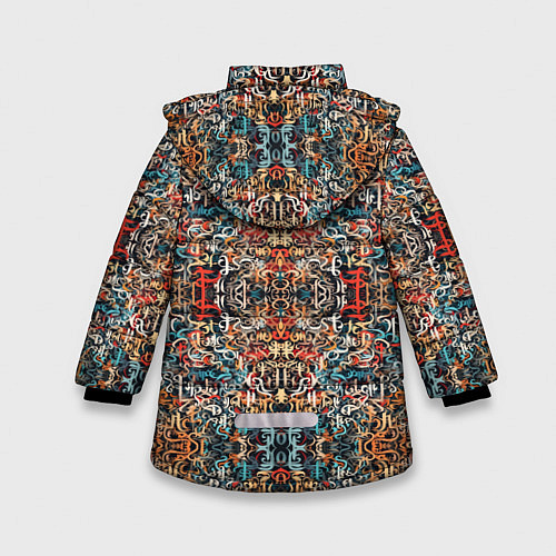 Зимняя куртка для девочки Каллиграфический паттерн / 3D-Черный – фото 2