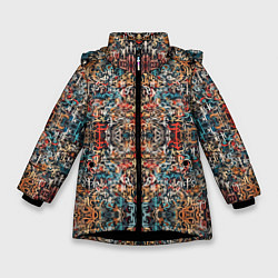 Куртка зимняя для девочки Каллиграфический паттерн, цвет: 3D-черный