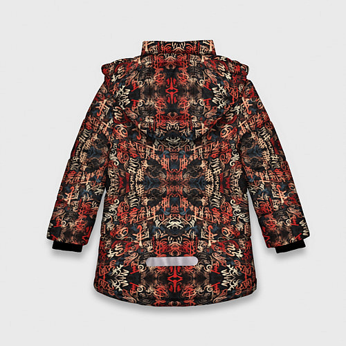 Зимняя куртка для девочки Красные иероглифы на черном фоне / 3D-Черный – фото 2