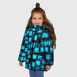Куртка зимняя для девочки Геометрия - синие квадраты, цвет: 3D-светло-серый — фото 2