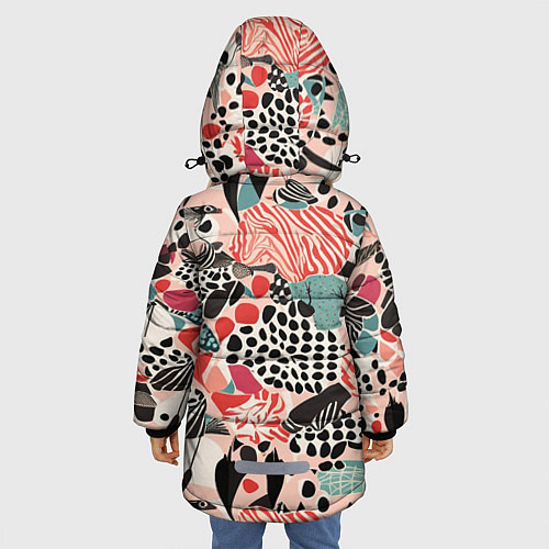 Зимняя куртка для девочки Узор Тропические джунгли / 3D-Красный – фото 4