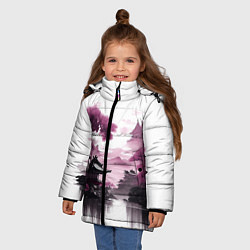 Куртка зимняя для девочки Японские мотивы - фиолетовый, цвет: 3D-черный — фото 2