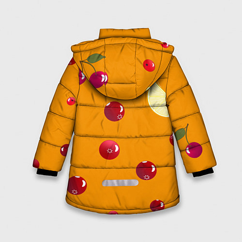 Зимняя куртка для девочки Ягоды и лимон, оранжевый фон / 3D-Красный – фото 2