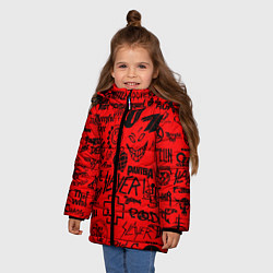 Куртка зимняя для девочки Лучшие рок группы на красном, цвет: 3D-черный — фото 2