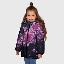 Куртка зимняя для девочки Ветки цветущей розовой сакуры, цвет: 3D-черный — фото 2